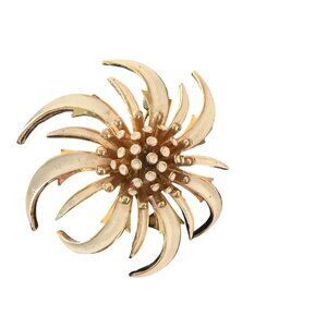 Rare Vintage Arthur Pepper Art Flower Brooch Gold Tone Cream White Enamel Pin